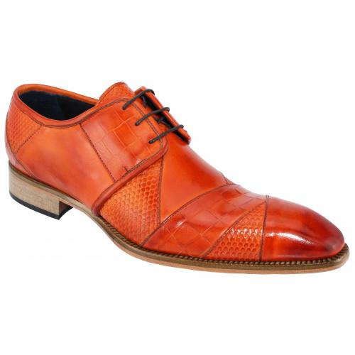 Duca Di Matiste "Imperio" Orange Genuine Italian Calfskin Lace-Up Shoes.